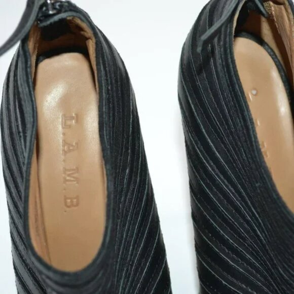 L.A.M.B. Stefani Y2K Black Leather Stiletto Peep Open Toe Booties Boots Heel 8.5 - Picture 9 of 11